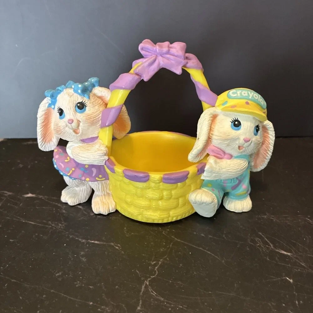 Vintage Easter Bunny Basket Decor 1991 Crayola Rabbits Spring Decor